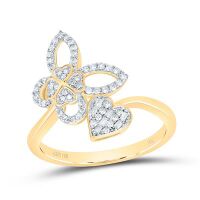 10K Yellow Gold Natural Diamond Butterfly Heart Ring 0.20 Cttw