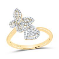 10K Yellow Gold Natural Diamond Butterfly Heart Ring 0.25 Cttw