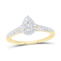 14K Yellow Gold Natural Diamond Pear Ring 0.38 Cttw