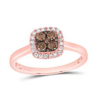 10K Rose Gold Natural Diamond Cognac Cushion Ring 0.33 Cttw