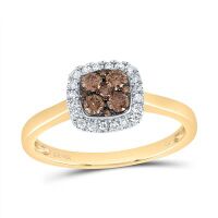 14K Yellow Gold Natural Diamond Cognac Cushion Ring 0.33 Cttw