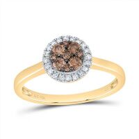 14K Yellow Gold Natural Diamond Cognac Round Ring 0.33 Cttw
