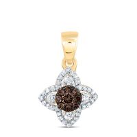 10K Yellow Gold Natural Diamond Cognac Flower Pendant 0.25 Cttw