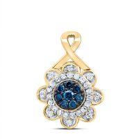 10K Yellow Gold Natural Diamond Blue Diamond Flower Pendant 0.20 Cttw