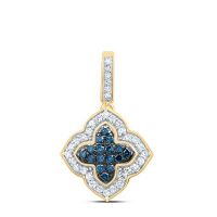 10K Yellow Gold Natural Diamond Blue Diamond Clover Pendant 0.25 Cttw