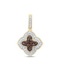 10K Yellow Gold Natural Diamond Cognac Clover Pendant 0.25 Cttw