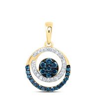 10K Yellow Gold Natural Diamond Blue Diamond Round Pendant 0.33 Cttw
