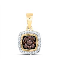 10K Yellow Gold Natural Diamond Cognac Cushion Pendant 0.25 Cttw