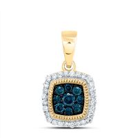 10K Yellow Gold Natural Diamond Blue Diamond Cushion Pendant 0.25 Cttw