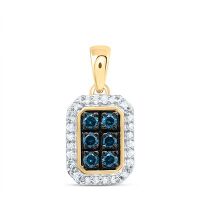 10K Yellow Gold Natural Diamond Blue Diamond Emerald Pendant 0.25 Cttw