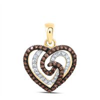 10K Yellow Gold Natural Diamond Cognac Heart Pendant 0.38 Cttw