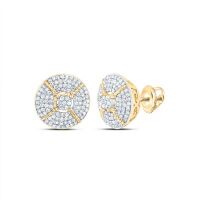 10K Yellow Gold Natural Diamond Round Men%27s Earring 0.63 Cttw