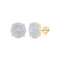 10K Yellow Gold Natural Diamond Round Men%27s Earring 0.50 Cttw