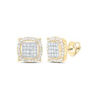 10K Yellow Gold Natural Diamond Cushion Men%27s Earring 0.38 Cttw