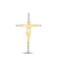 10K Yellow Gold Natural Diamond Jesus Cross Pendant 0.10 Cttw
