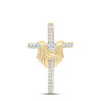 10K Yellow Gold Natural Diamond Cross Pendant 0.10 Cttw