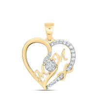 10K Yellow Gold Natural Diamond Mom Heart Pendant 0.13 Cttw