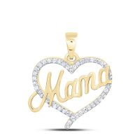 10K Yellow Gold Natural Diamond Mama Heart Pendant 0.14 Cttw
