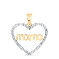 10K Yellow Gold Natural Diamond Mama Heart Pendant 0.20 Cttw