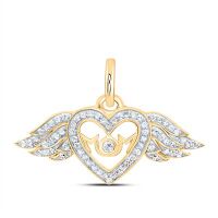 10K Yellow Gold Natural Diamond Mom Wings Heart Pendant 0.14 Cttw