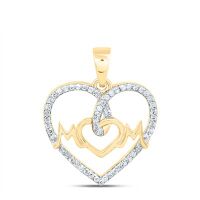 10K Yellow Gold Natural Diamond Mom Heart Pendant 0.14 Cttw