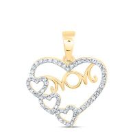 10K Yellow Gold Natural Diamond Mom Heart Pendant 0.14 Cttw