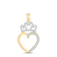 10K Yellow Gold Natural Diamond Crown Heart Pendant 0.20 Cttw