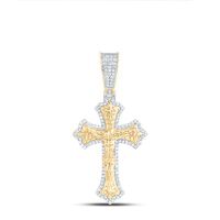 10K Yellow Gold Natural Diamond Jesus Cross Men%27s Charm 0.38 Cttw