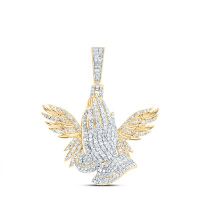 10K Yellow Gold Natural Diamond Wings Praying Hand Men%27s Charm 1 Cttw