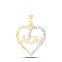 10K Yellow Gold Natural Diamond Mom Heart Pendant 0.10 Cttw