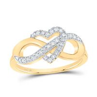 10K Yellow Gold Natural Diamond Infinity Heart Ring 0.20 Cttw