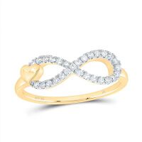 10K Yellow Gold Natural Diamond Infinity Heart Ring 0.14 Cttw
