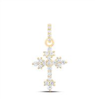 14K Yellow Gold Natural Diamond Cross Pendant 0.14 Cttw