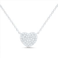 14K White Gold Natural Diamond Heart Necklace 18 Inch 0.25 Cttw