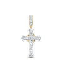 10K Yellow Gold Natural Diamond Cross Men%27s Charm 0.50 Cttw