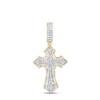 10K Yellow Gold 5/8 Natural Diamond Cross Men%27s Charm 0.63 Cttw