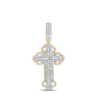10K Yellow Gold Natural Diamond Cross Men%27s Charm 0.75 Cttw