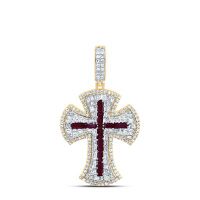 10K Yellow Gold Natural Diamond Ruby Cross Men%27s Charm 2 Cttw
