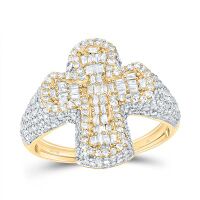 10K Yellow Gold Natural Diamond Chrome Cross Men%27s Ring 1.88 Cttw