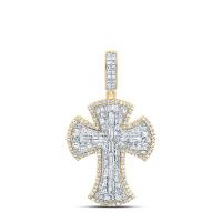 10K Yellow Gold Natural Diamond Cross Men%27s Charm 1.38 Cttw