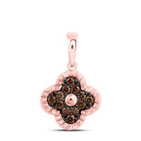 10K Rose Gold Natural Diamond Cognac Clover Pendant 0.20 Cttw