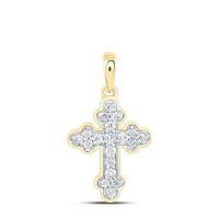 10K Yellow Gold Natural Diamond Cross Pendant 0.13 Cttw