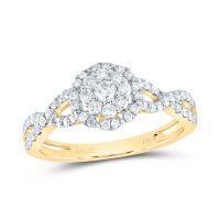 14K Yellow Gold Natural Diamond Flower Bridal Ring 0.50 Cttw