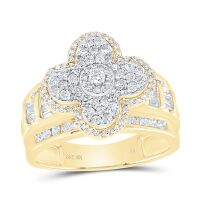 10K Yellow Gold Natural Diamond Clover Ring 1 Cttw