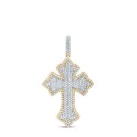 10K Yellow &amp; White Gold Natural Diamond Cross Men%27s Charm 1 Cttw