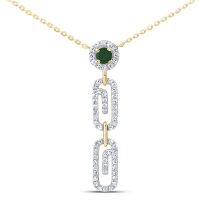 10K Yellow Gold Natural Diamond 3mm Round Emerald Paper Clip Necklace 18 Inch 0.33 Cttw