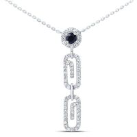 10K White Gold Natural Diamond 3mm Round Blue Sapphire Paper Clip Necklace 18 Inch 0.38 Cttw