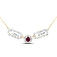 10K Yellow Gold Natural Diamond 3mm Round Ruby Paper Clip Necklace 18 Inch 0.38 Cttw