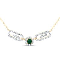 10K Yellow Gold Natural Diamond 3mm Round Emerald Paper Clip Necklace 18 Inch 0.38 Cttw