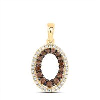 14K Yellow Gold Natural Diamond Cognac Oval Pendant 0.38 Cttw
